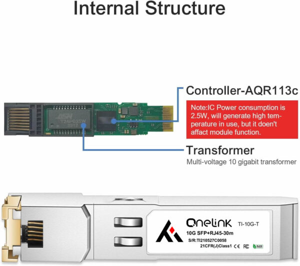 10GBASE-T SFP+ to RJ45 Transceiver